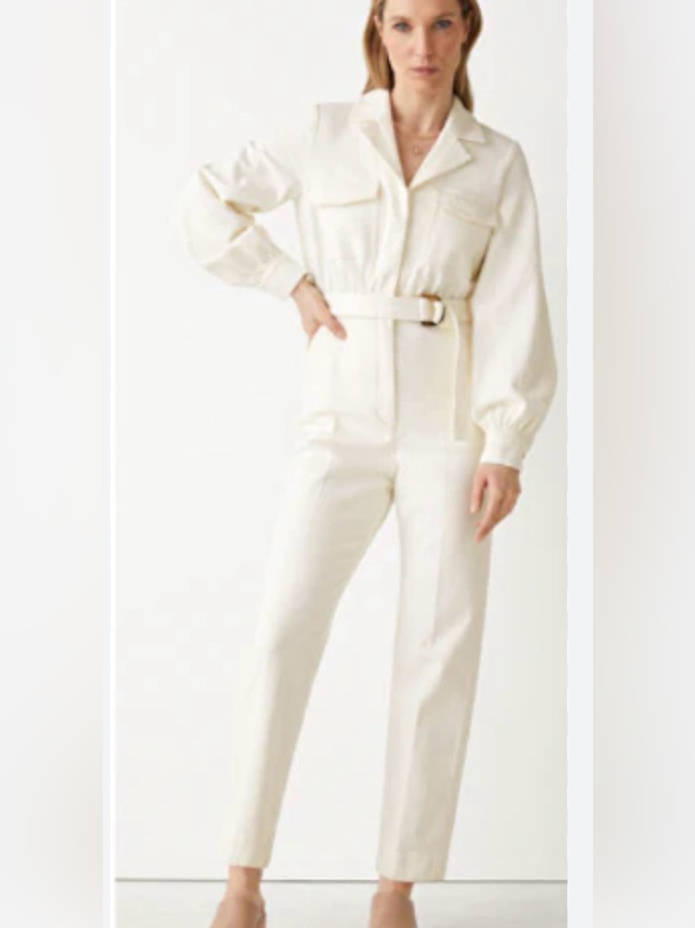 & Other Stories Cream Belted Utility Jumpsuit